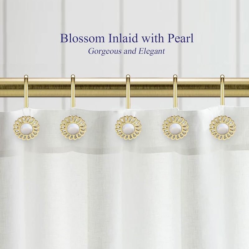 iToplin Gold Shower Curtain Hooks Rings, Decorative Shower Curtain Hangers, Heavy Duty Metal Shower Rings, Sunflower Shower Hooks for Shower Curtain Rod and Liner, Bathroom Curtain Hooks, Luxury Gold, - Image 2